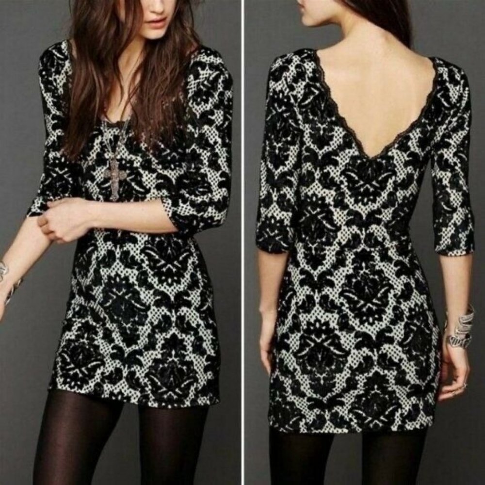 Free People Intimately | Fair Maiden Black Velvet Burnout Bodycon Dress